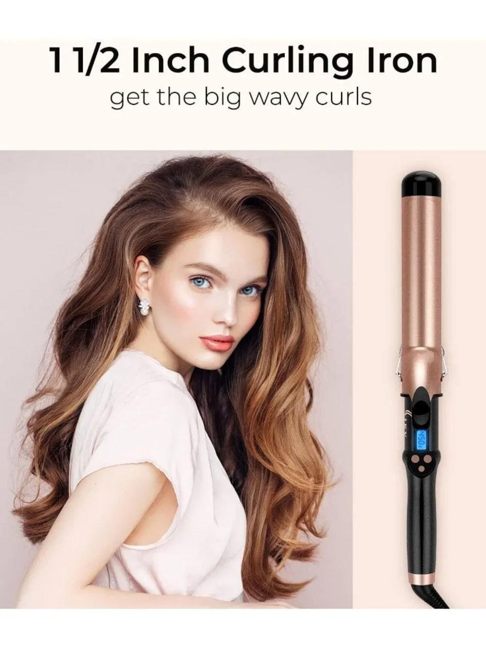 Large 1.5 Inch Curling Iron for Long Hair | Dual Voltage, Ceramic, Auto Shut Off